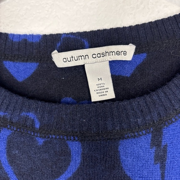 100% Cashmere autumn cashmere Blue heart sweater Size Medium - Picture 3 of 6